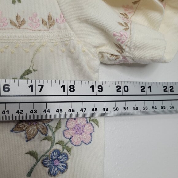 Vintage 80s cream grandmacore pastel embroidery button front tie back top medium - Picture 4 of 7